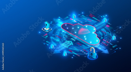 Cloud Computing Security Concept - Security Service Edge and Secure Access Service Edge - 3D Illustration photo