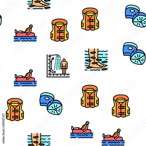 Water Park Attraction And Pool Vector Seamless Pattern Thin Line Illustration