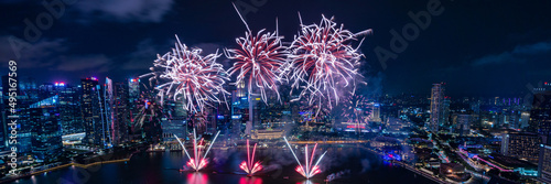 Photography Banner image of fireworks with Singapore city view at night.