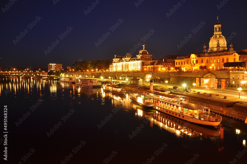 night panorama of Dresden, Saxony, Germany and the river Elbe.june, 2011