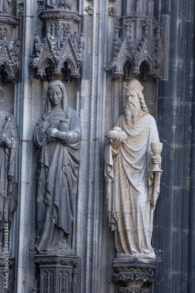 medieval statues cathedral in Cologne, Koln,Germany,2017