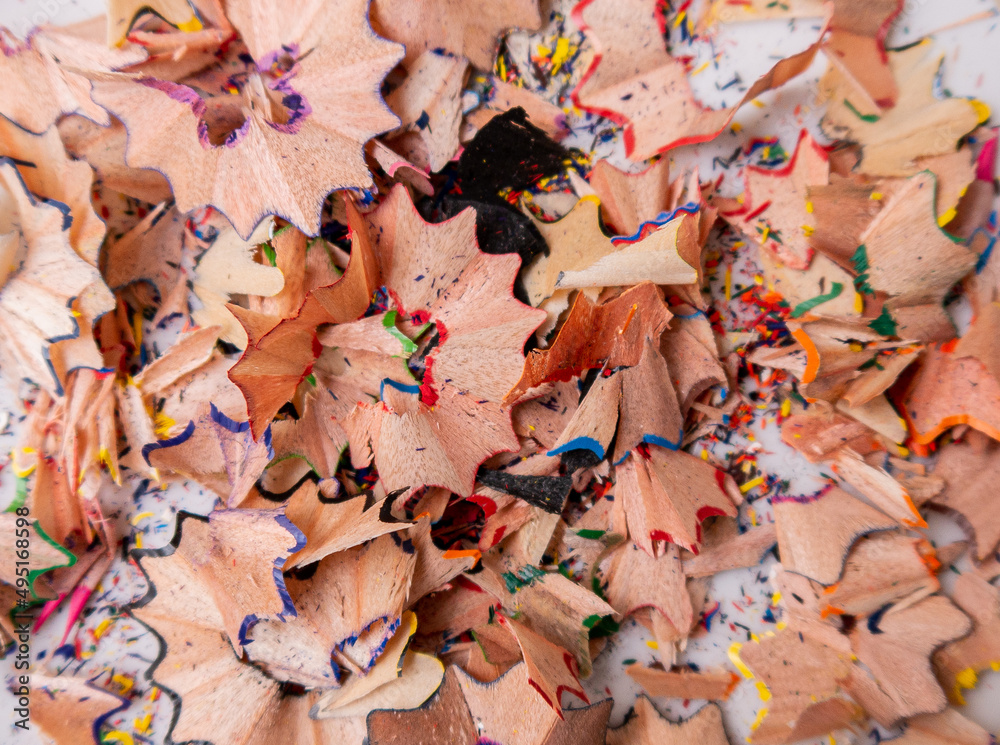 Close up of shavings from colored pencils.
Close up of shavings from colored pencils.