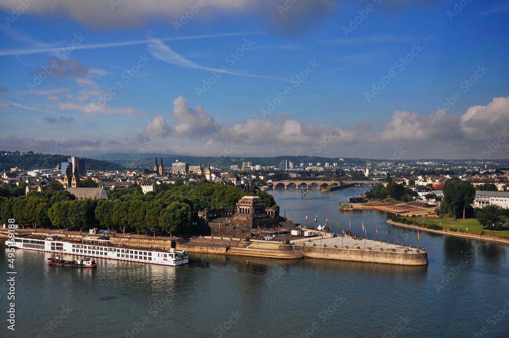 Obraz premium View from Fortress Ehrenbreitstein in Koblenz- Germany -Deutsches Ecke (German Corner) 2015
