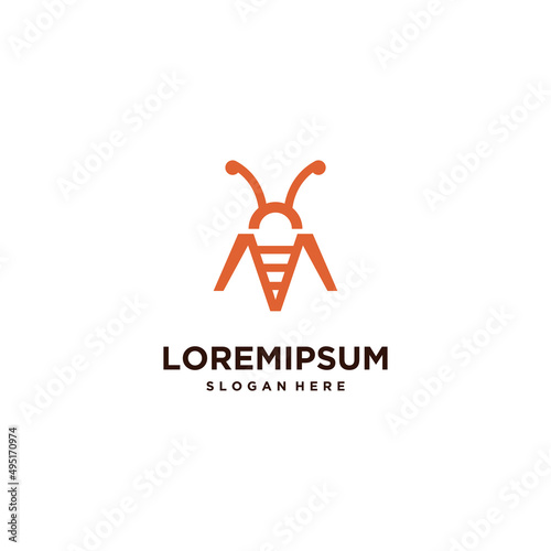 bee with letter M logo design modern concept. bee linear logo icon