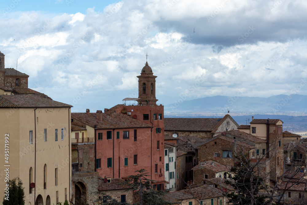 View on houses and walls of old town Montepulciano, Tuscany, Italy