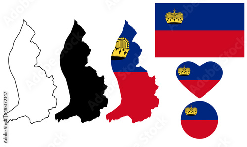Principality of Liechtenstein map flag icon set isolated on white background photo