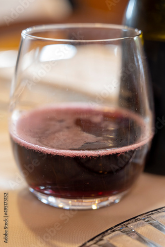 Sparkling wine of North Italy, region Emilia Romagna, red dry or sweet Lambrusco wine