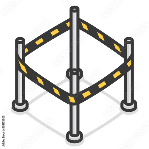no entry construction zone barricades with tape to block the zones kawaii doodle isometric vector illustration