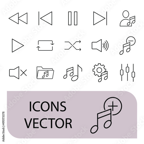Music Control icons set . Music Control pack symbol vector elements for infographic web