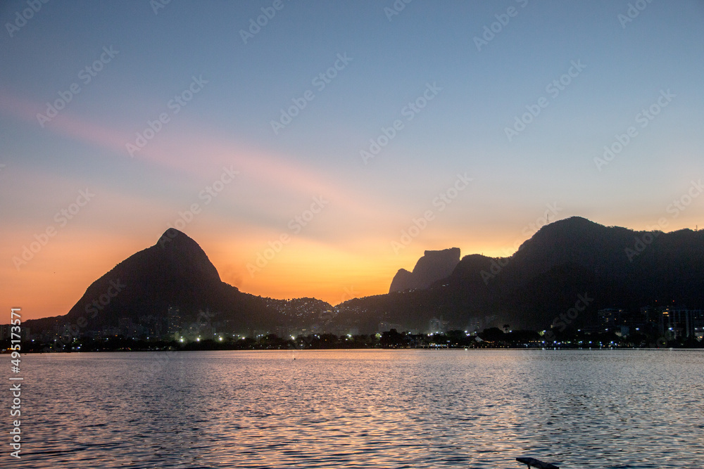 Sunset at Rodrigo de Freitas Lagoon in Rio de Janeiro. Sunset at Rodrigo de Freitas Lagoon in Rio de Janeiro.