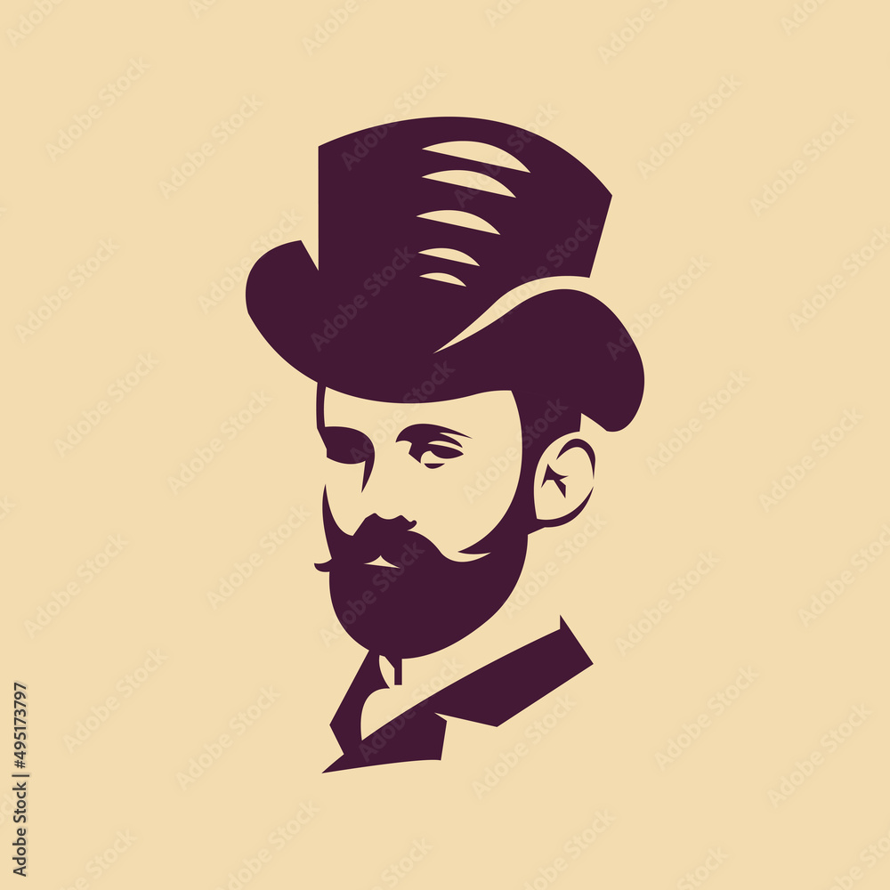 face of a bearded man in a cowboy hat icon logo