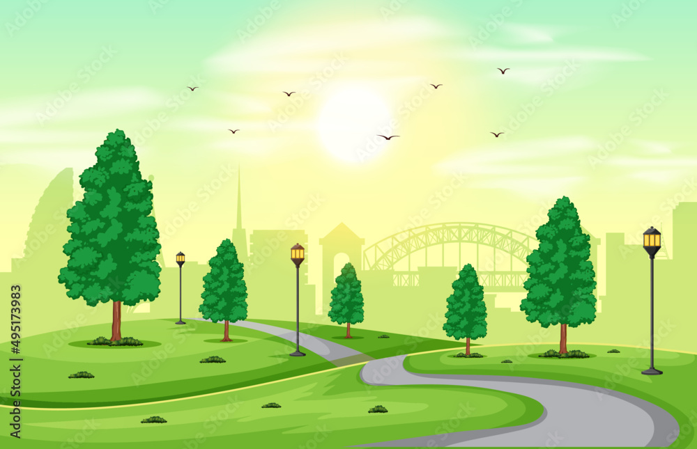 Landscape Background Illustration Of A Nature Urban Park