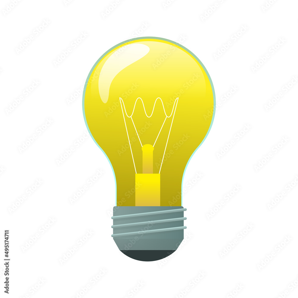incandescent lamp shines with yellow light on a white background. Vector illustration incandescent lamp shines with yellow light on a white background. Vector illustration