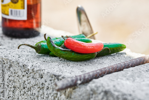 Preparation of lamb baked on the ground, cooked traditionally, traditional Oaxacan recipe. Salasa for barbecue, avocado leaf, cooked underground. photo