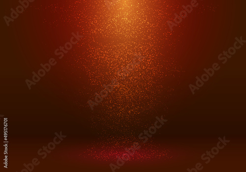 3D studio room lighting and dust on red background