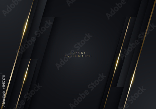 3D modern luxury banner template design black stripes and golden glitter gold line light sparking on dark background