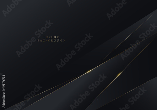 3D modern luxury elegant banner template design black geometric triangle shape and golden lines on dark background