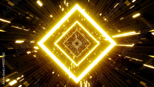 Glowing Yellow Diamond Light Technology Tunnel Background