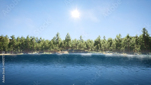 Small lake reservoir background 3d rendering