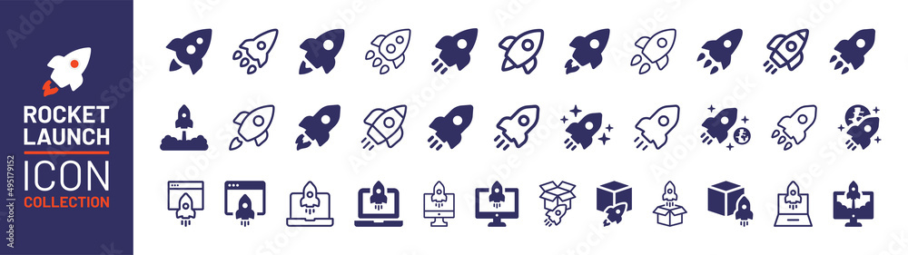 Rocket launch icon collection. Startup symbol vector illustration.