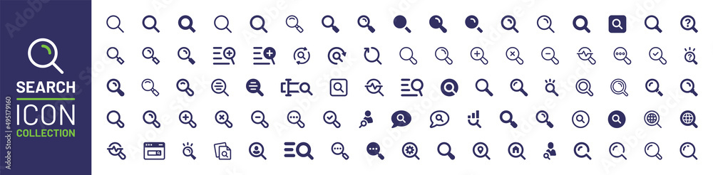 Search icon collection. Magnifying glass icon set vector illustration. - obrazy, fototapety, plakaty 