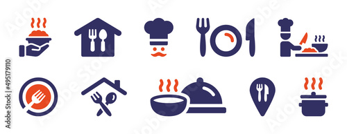 Restaurant icon set. Food, cafe, cookery, meal, kitchen icon isolated on white background. photo