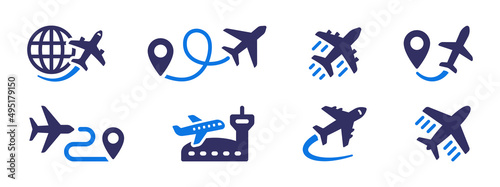 Plane icon collection. Airplane, airport, aircraft icon set.