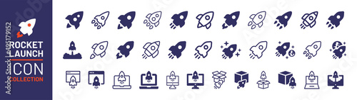 Rocket launch icon collection. Startup symbol vector illustration.