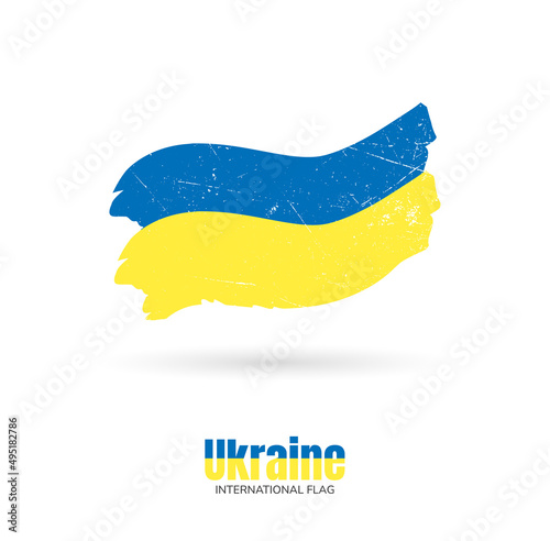 Vector flag of ukraine with a shabby texture, a shadow and the inscription 