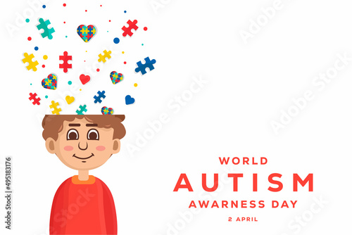 world autism awareness day illustration background with a boy with copy space area