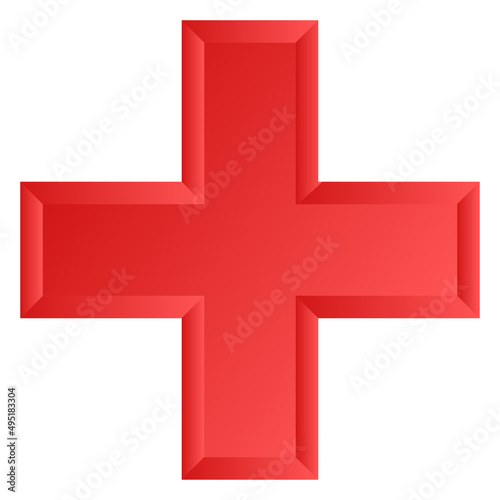 3d bevel cross as healthcare, first-aid, emergency response and as aid as a general symbol. Ambulance, paramedic, hospital and clinic symbol, icon