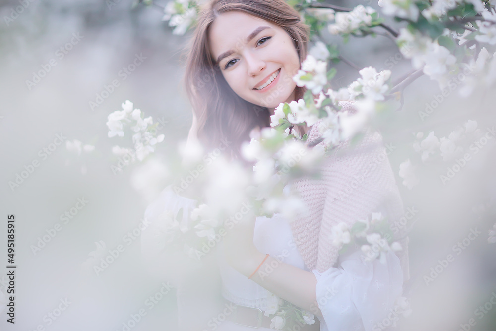flowers garden girl trees mood happiness, asia tourism, bloom traditional seasonal background april flowers garden girl trees mood happiness, asia tourism, bloom traditional seasonal background april