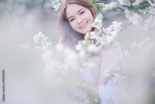flowers garden girl trees mood happiness, asia tourism, bloom traditional seasonal background april