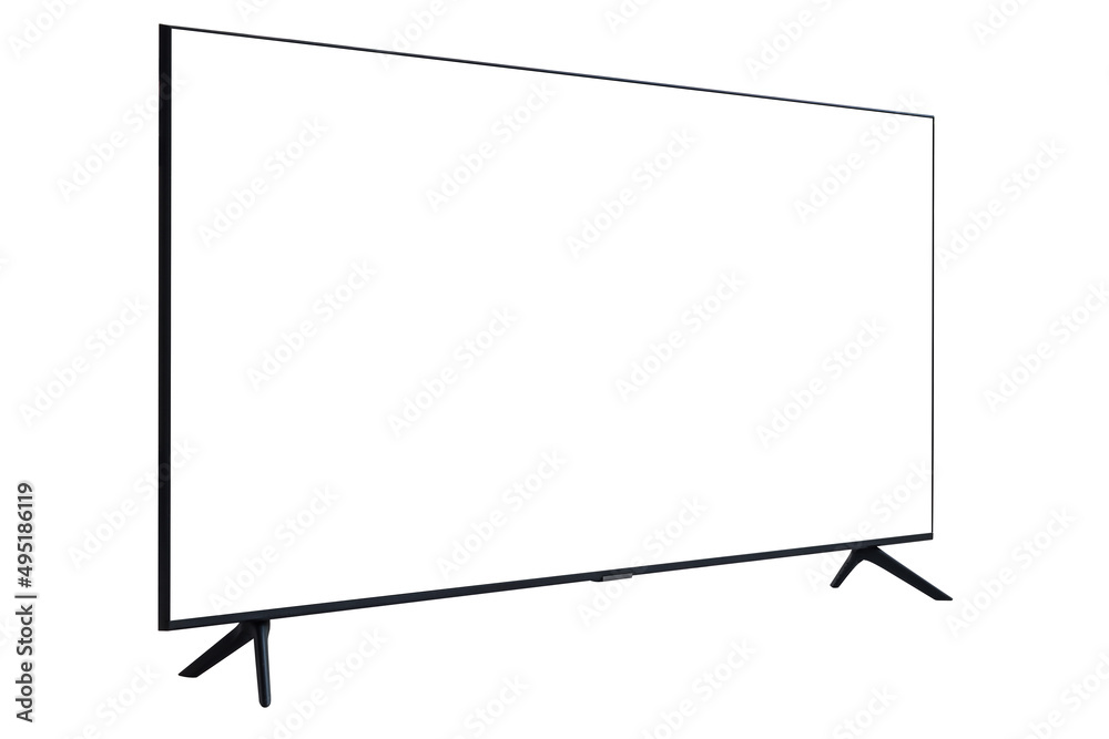 Obraz premium TV 4K flat screen lcd or oled, plasma realistic, White blank HD monitor mockup, Modern video panel white flatscreen on isolated white background with clipping path.