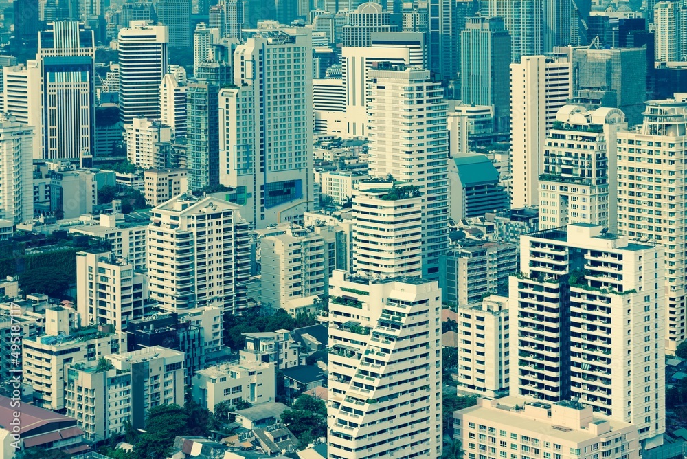 Landscape of Bangkok urban cityscape, Thailand. City building architecture concept. Color tone.