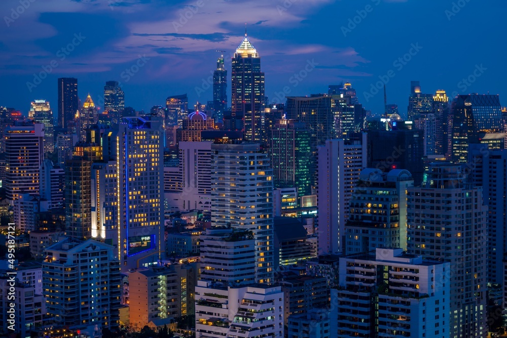 Night cityscape of modern capital Bangkok city, Thailand in twilight evening. Building, architecture and city concept.