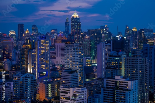 Night cityscape of modern capital Bangkok city, Thailand in twilight evening. Building, architecture and city concept. © pla2na
