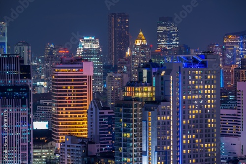 Night cityscape of modern capital Bangkok city, Thailand. Building, architecture and city concept.