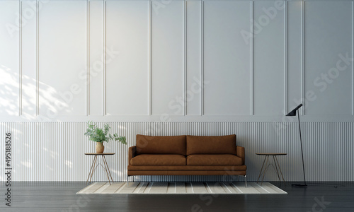 Minimal living room and and sofa mock up decoration and white wall texture background interior design.  © teeraphan