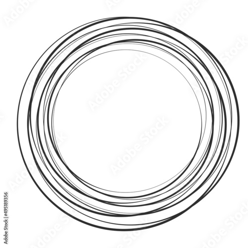 Random circles with hand drawn, free hand drawing effect. Concentric circles, rings shape