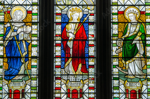 Theological Virtues Faith, Hope and Charity Stained Glass Window
