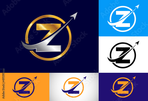 Initial Z monogram alphabet symbol design incorporated with the arrow. Financial or success logo concept. Font emblem. Logo for accounting business and company identity