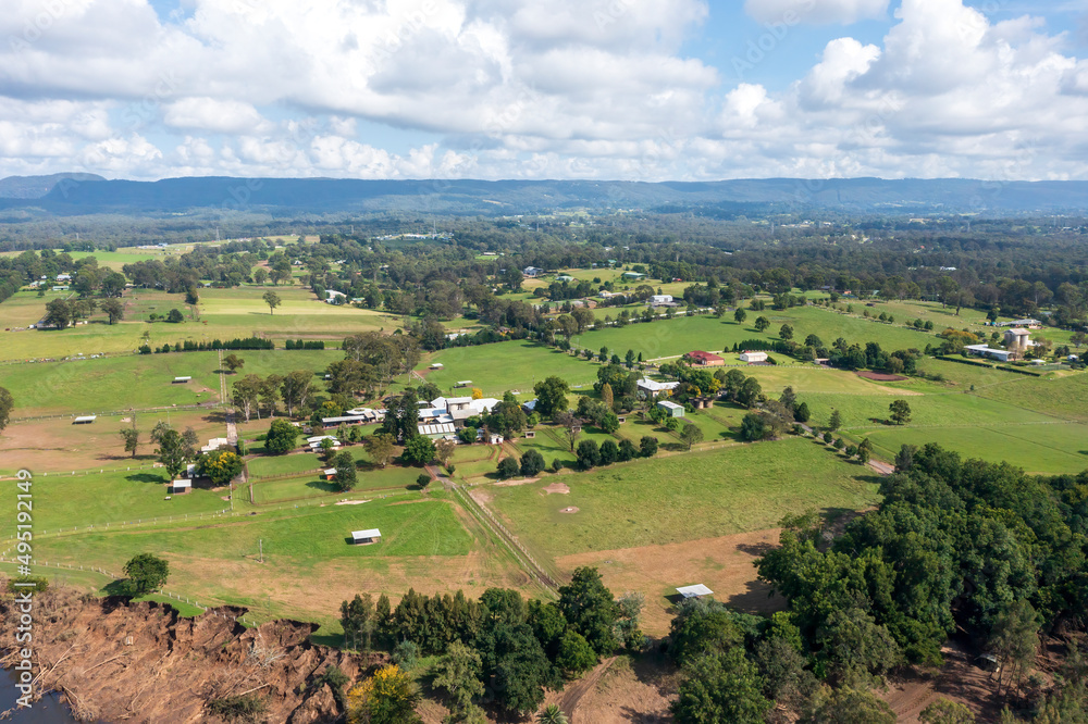 Drone aerial photograph of farmland in the Hawkesbury region of Australia