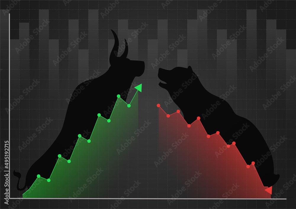 Bull And Bear Stock Market Vector, Concept Art Of Bullish And Bearish ...