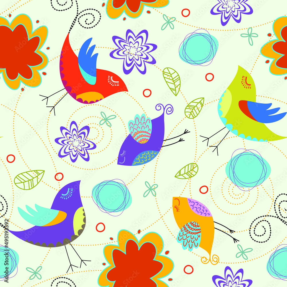 Obraz premium Birds & Swirls Vivid Colors 5000
