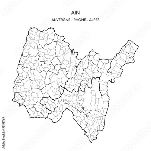 Map of the Geopolitical Subdivisions of The Department De l Ain Including Arrondissements, Cantons and Municipalities as of 2022 - Auvergne Rhône Alpes - France photo
