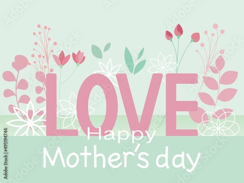 Mother's day illustration. Pink lovey Happy mother's day design elements. Mother's day decoration material for banner, background and graphic design. Vector illustration.