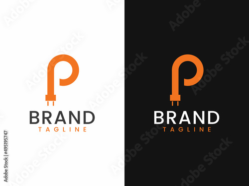 Letter P energy logo template, p and electrical plug concept