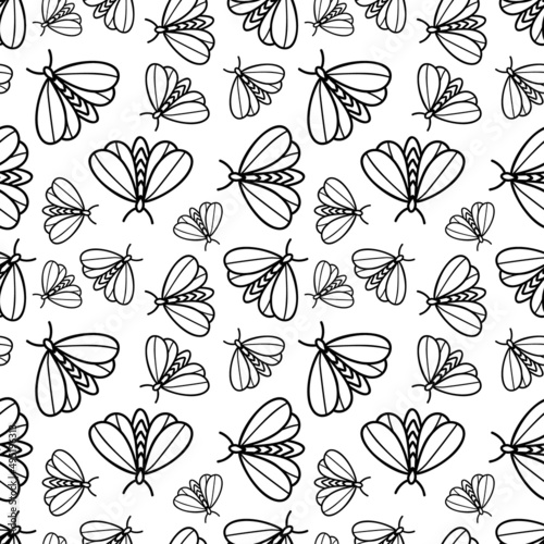 monochrome seamless background with butterflies. Vector illustration 