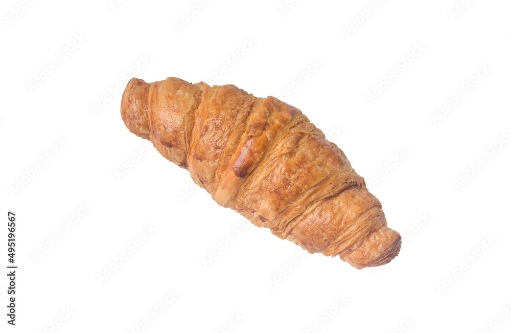 Top view of delicious french croissant isolated on white background, crisp pastry bread
